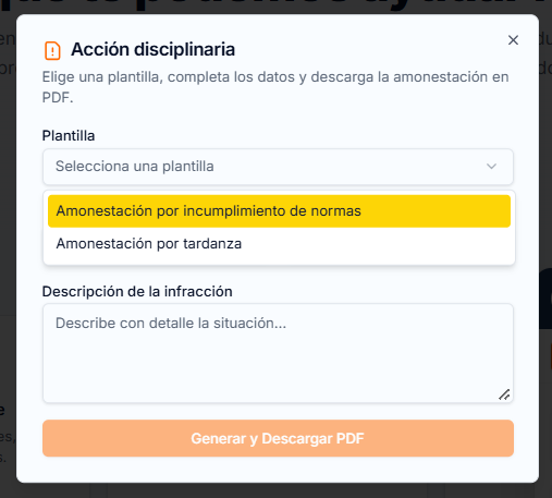 RRHH elige la plantilla, describe la falta y descarga el PDF listo.