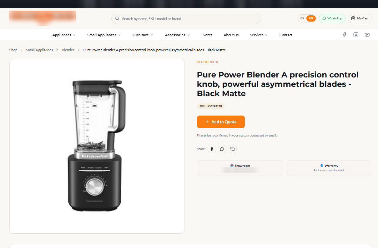 Ficha de producto: el cliente lo agrega a su cotización con un clic