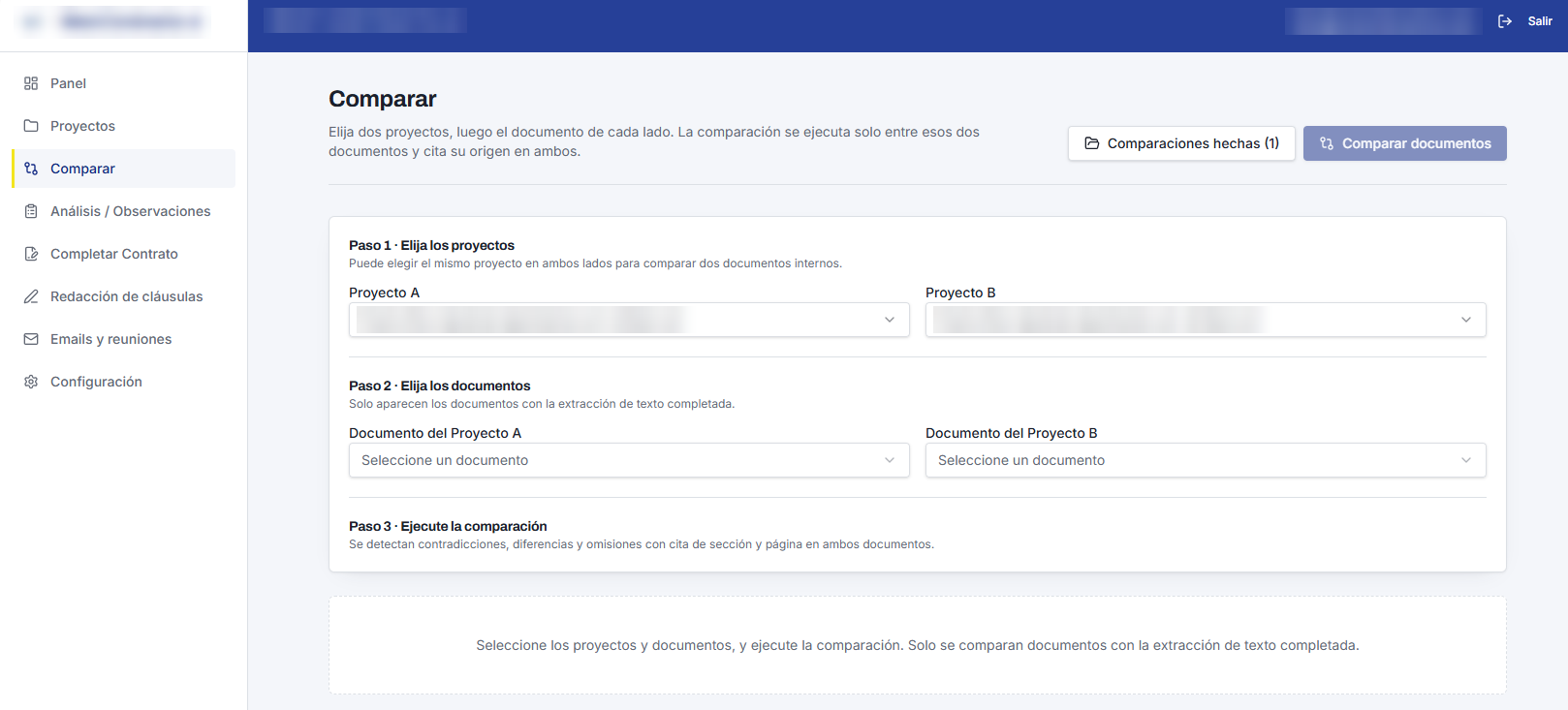 Comparación entre dos contratos con cita de sección y página